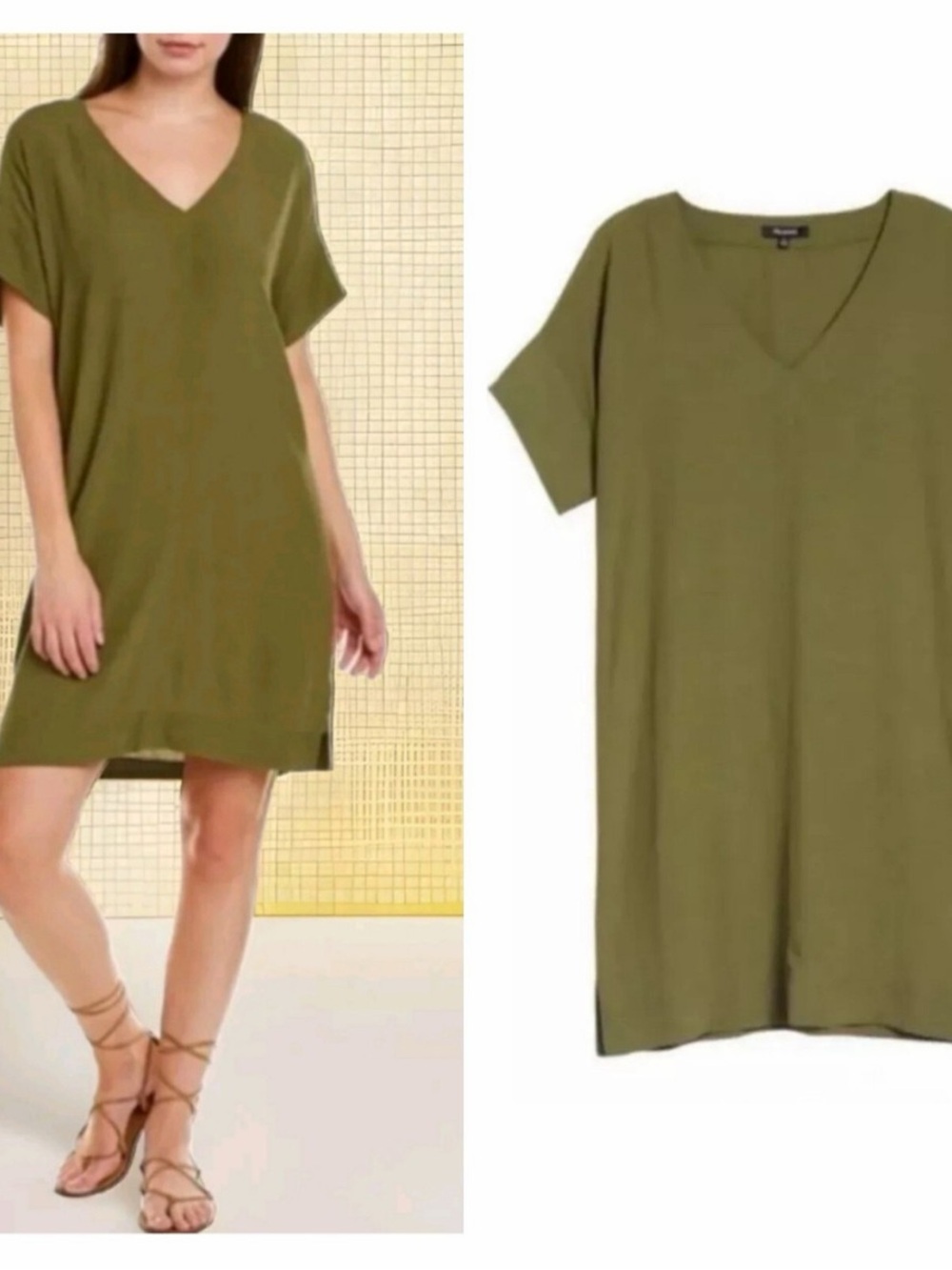 Madewell V-Neck Olive Green Shift Dress XS